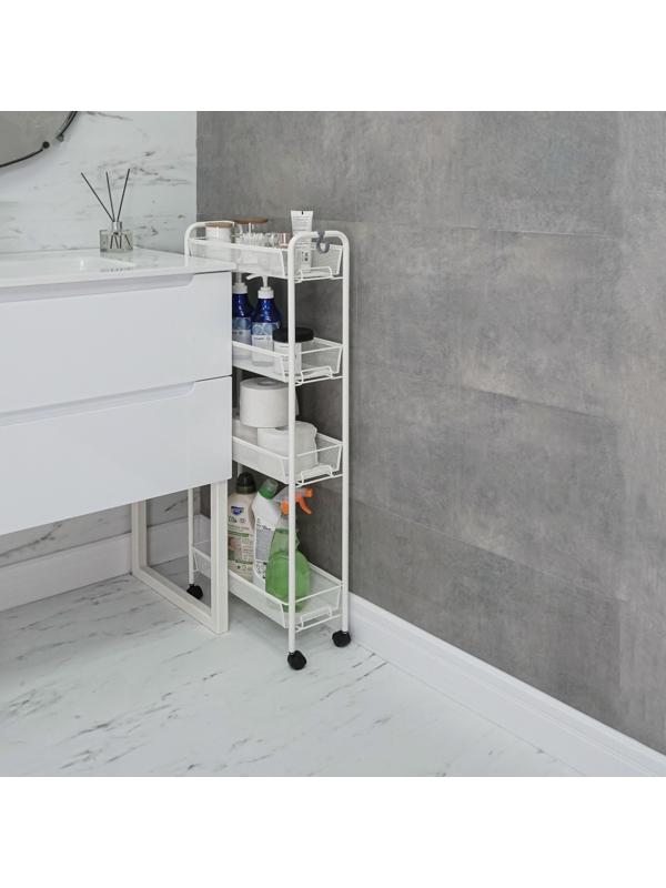 Этажерка на колёсиках «Ладья», 4х ярусная , 44×17×98,5 см, белая