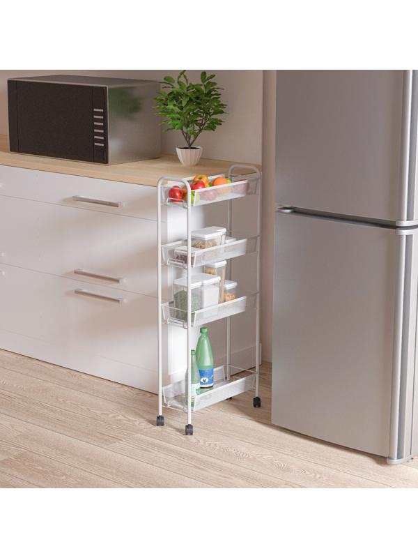 Этажерка на колёсиках «Ладья», 4х ярусная , 44×17×98,5 см, белая