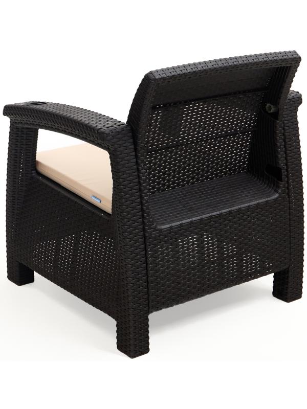 Набор садовой мебели: два кресла и стол, с подушками, мокко