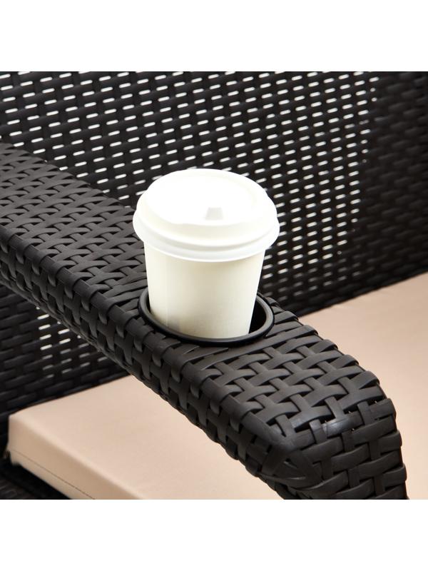 Набор садовой мебели: два кресла и стол, с подушками, мокко