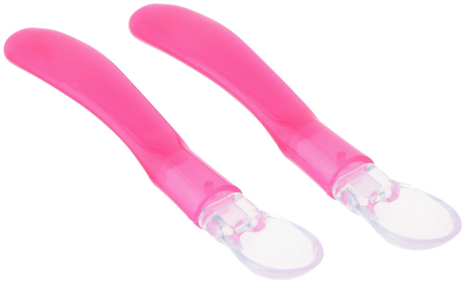 Набор детских силиконовых ложек, цвет розовый