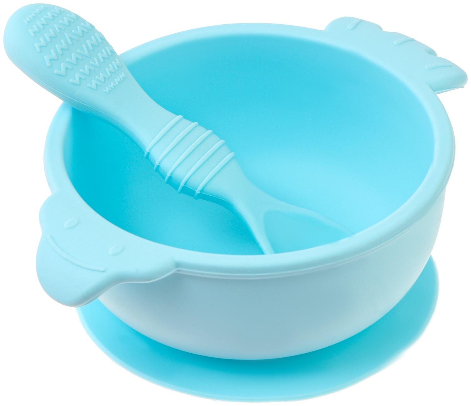 Тарелка детская на присоске с ложкой, силиконовая, МИКС