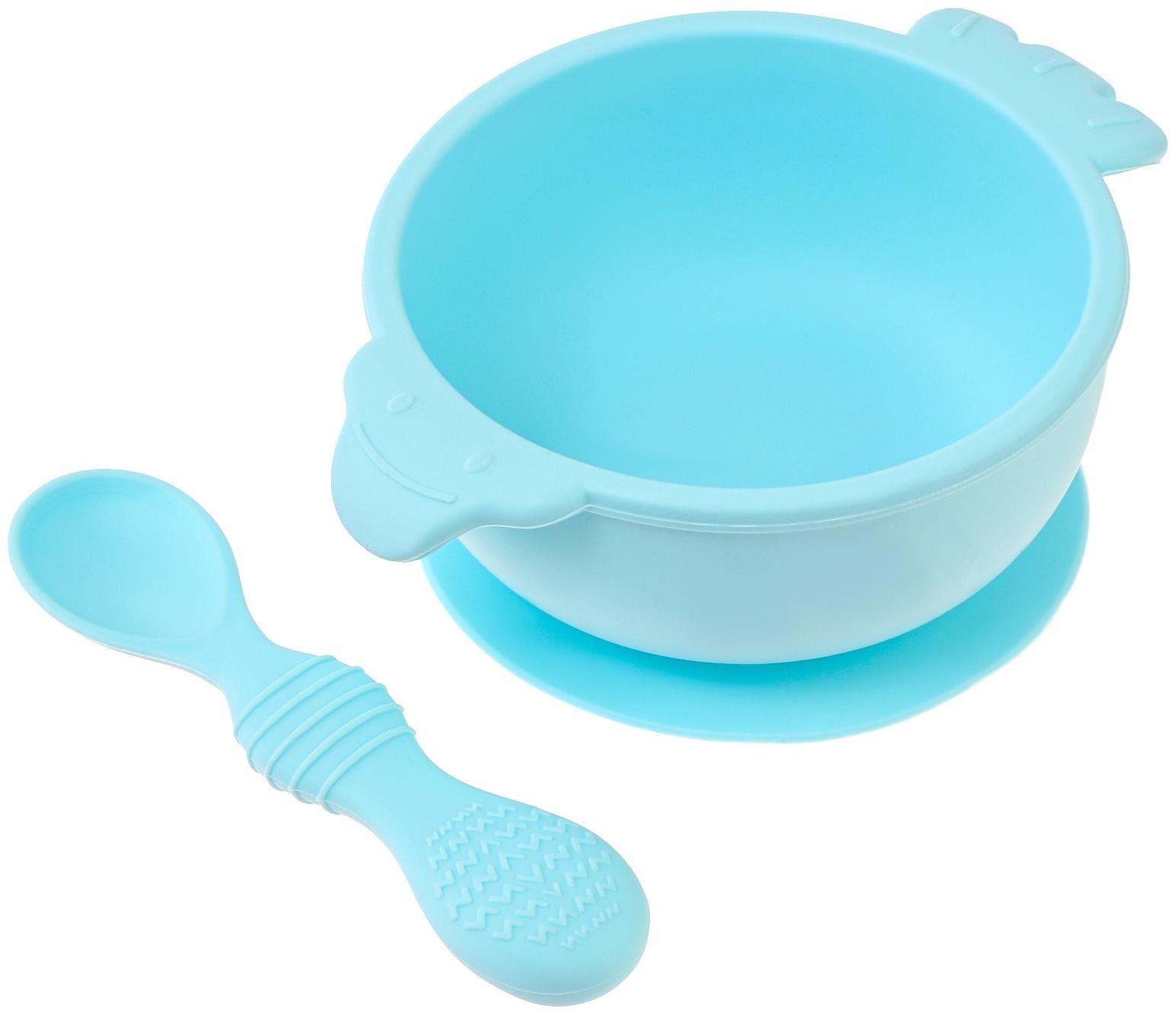 Тарелка детская на присоске с ложкой, силиконовая, МИКС