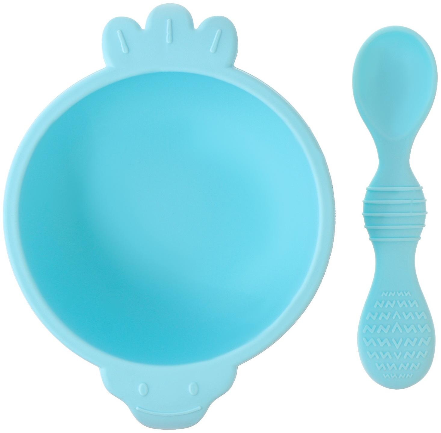 Тарелка детская на присоске с ложкой, силиконовая, МИКС