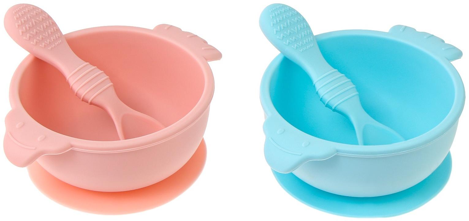 Тарелка детская на присоске с ложкой, силиконовая, МИКС