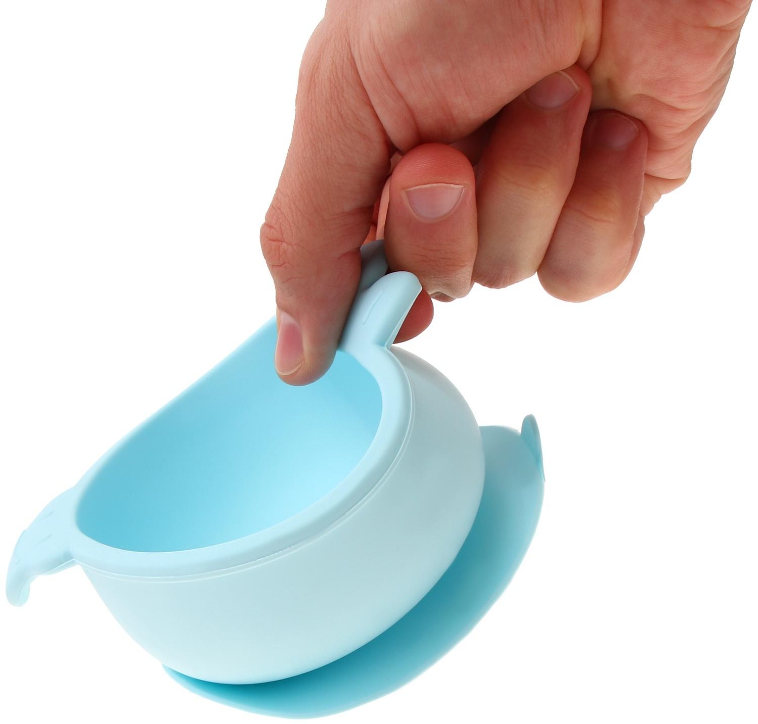 Тарелка детская на присоске с ложкой, силиконовая, МИКС