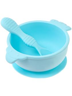 Тарелка детская на присоске с ложкой, силиконовая, МИКС