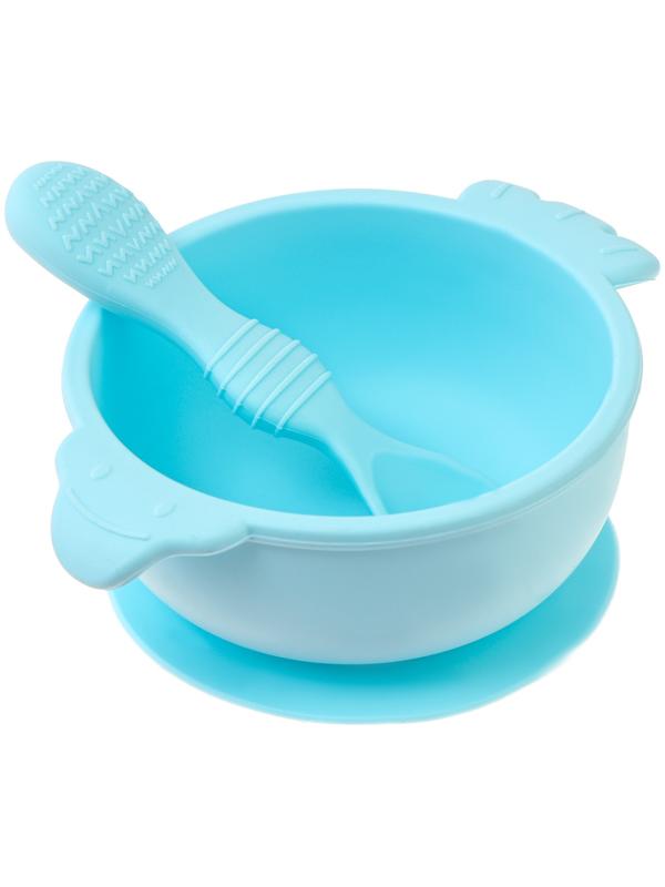 Тарелка детская на присоске с ложкой, силиконовая, МИКС