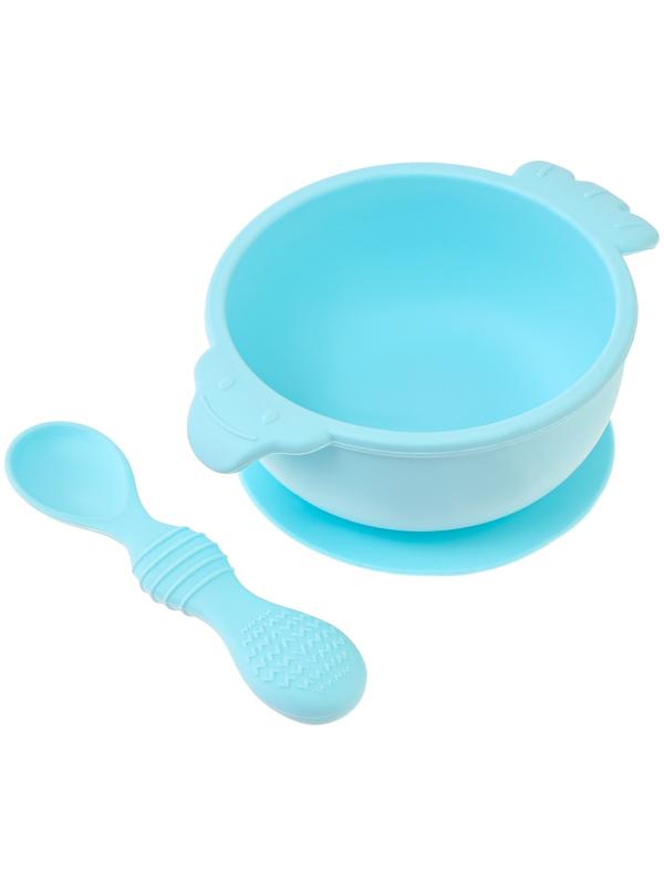 Тарелка детская на присоске с ложкой, силиконовая, МИКС