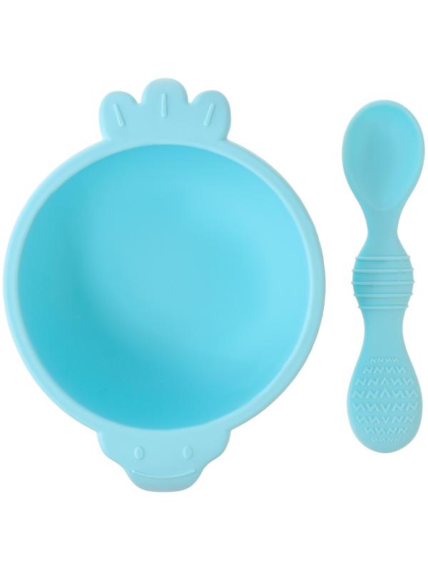 Тарелка детская на присоске с ложкой, силиконовая, МИКС