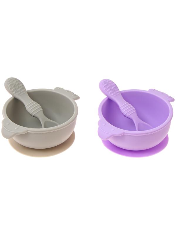 Тарелка детская на присоске с ложкой, силиконовая, МИКС