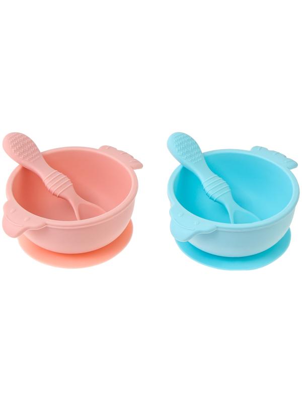 Тарелка детская на присоске с ложкой, силиконовая, МИКС