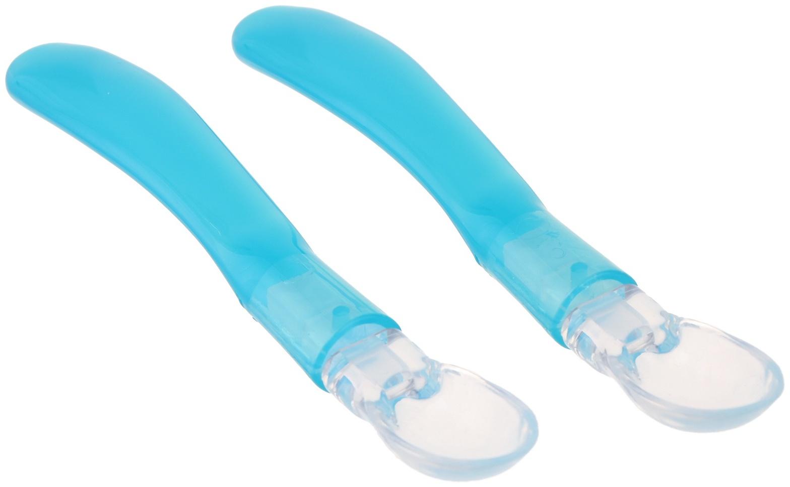 Набор детских силиконовых ложек, цвет голубой