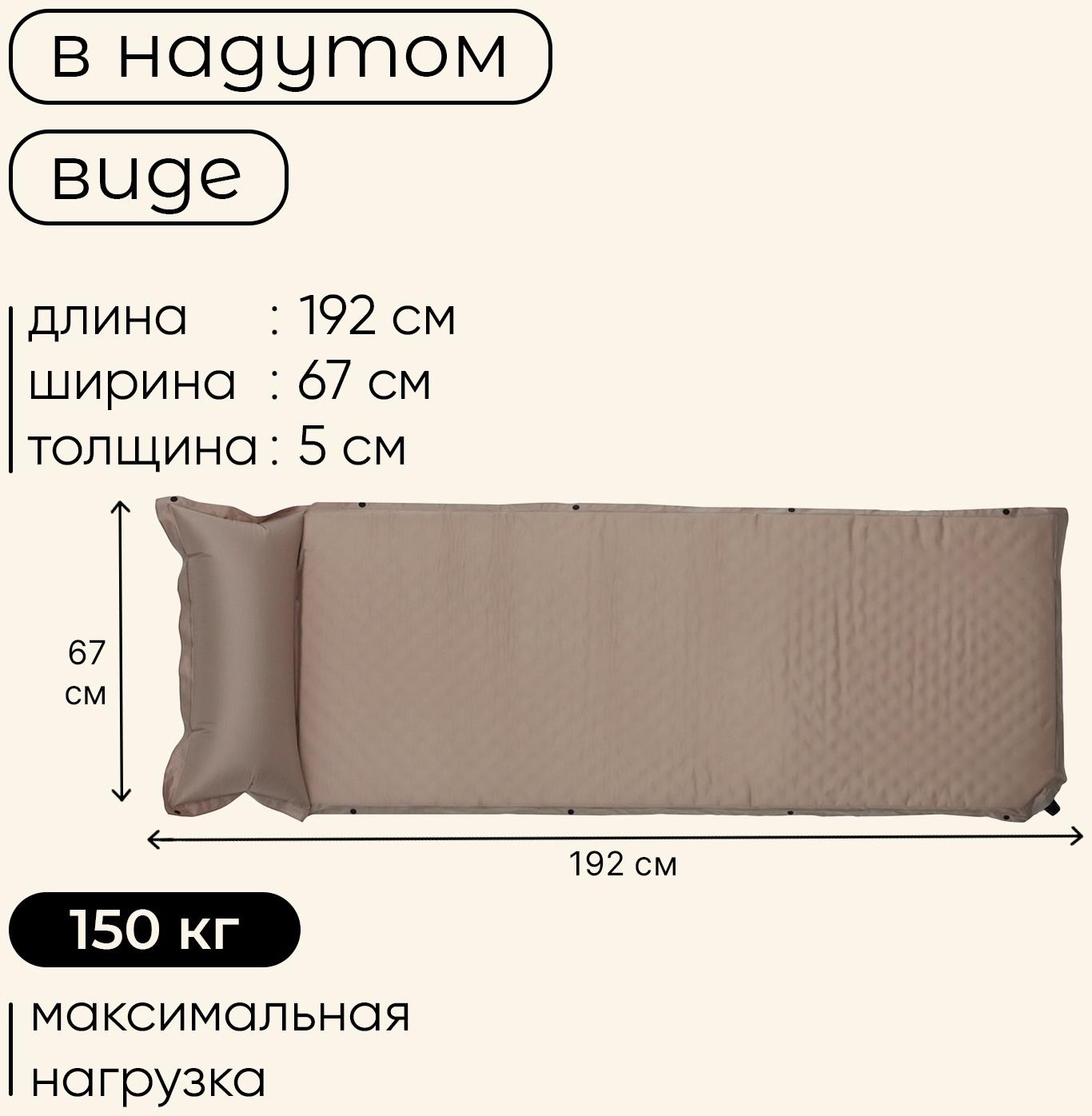 Матрас туристический maclay, 192х67х5 см, самонадувной