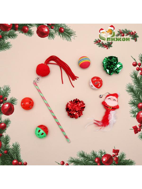 Новогодний набор игрушек для кошек с дразнилкой