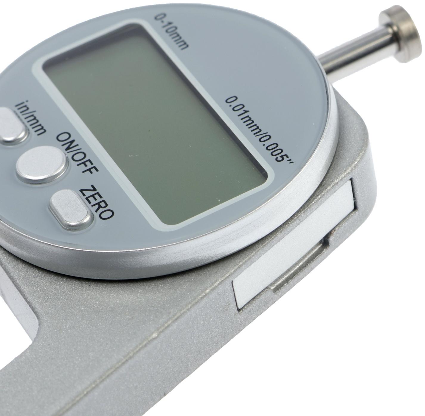 Толщиномер электронный ТУНДРА, металлический, диапазон 0-10 мм, точность 0.01 мм