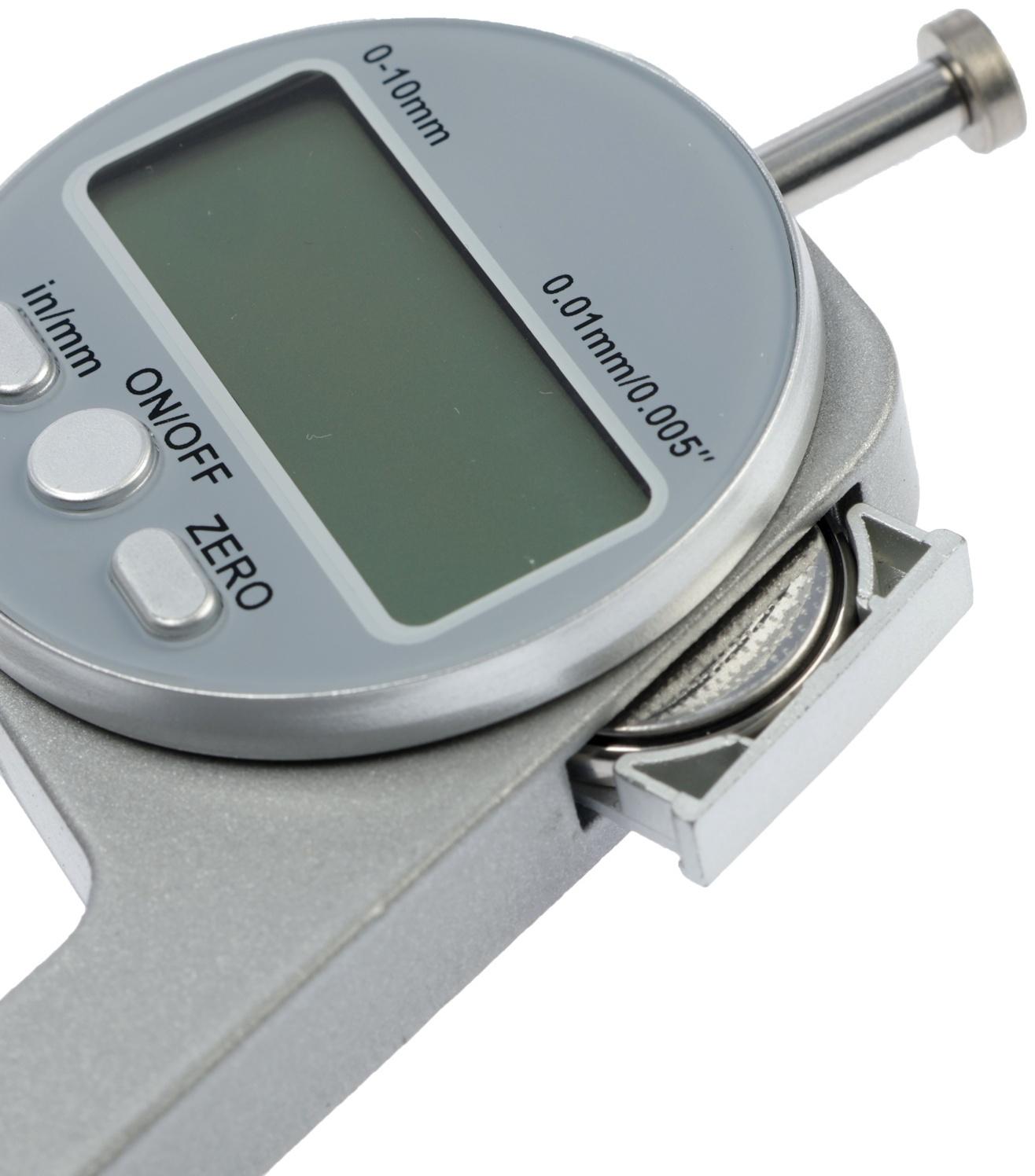 Толщиномер электронный ТУНДРА, металлический, диапазон 0-10 мм, точность 0.01 мм