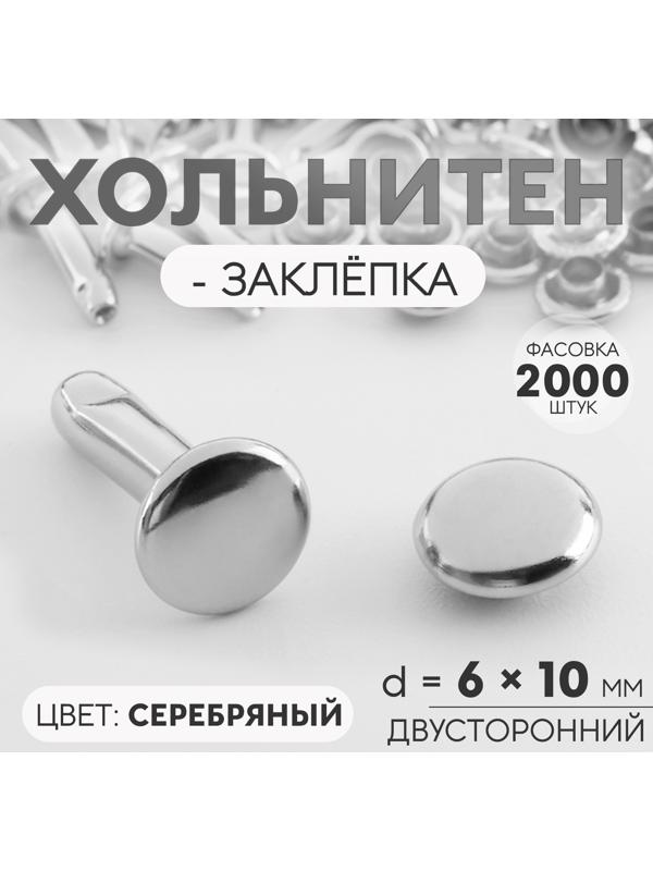 Хольнитен-заклёпка, двусторонний, d=6 мм, h=10 мм, цвет серебряный