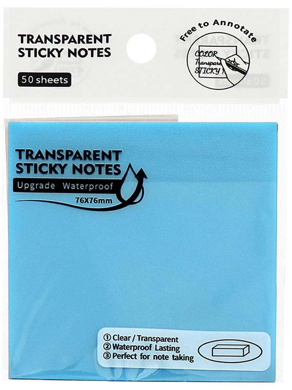 Блок с липким краем 76мм х 76мм 50л пластик прозрачный синий перламутр