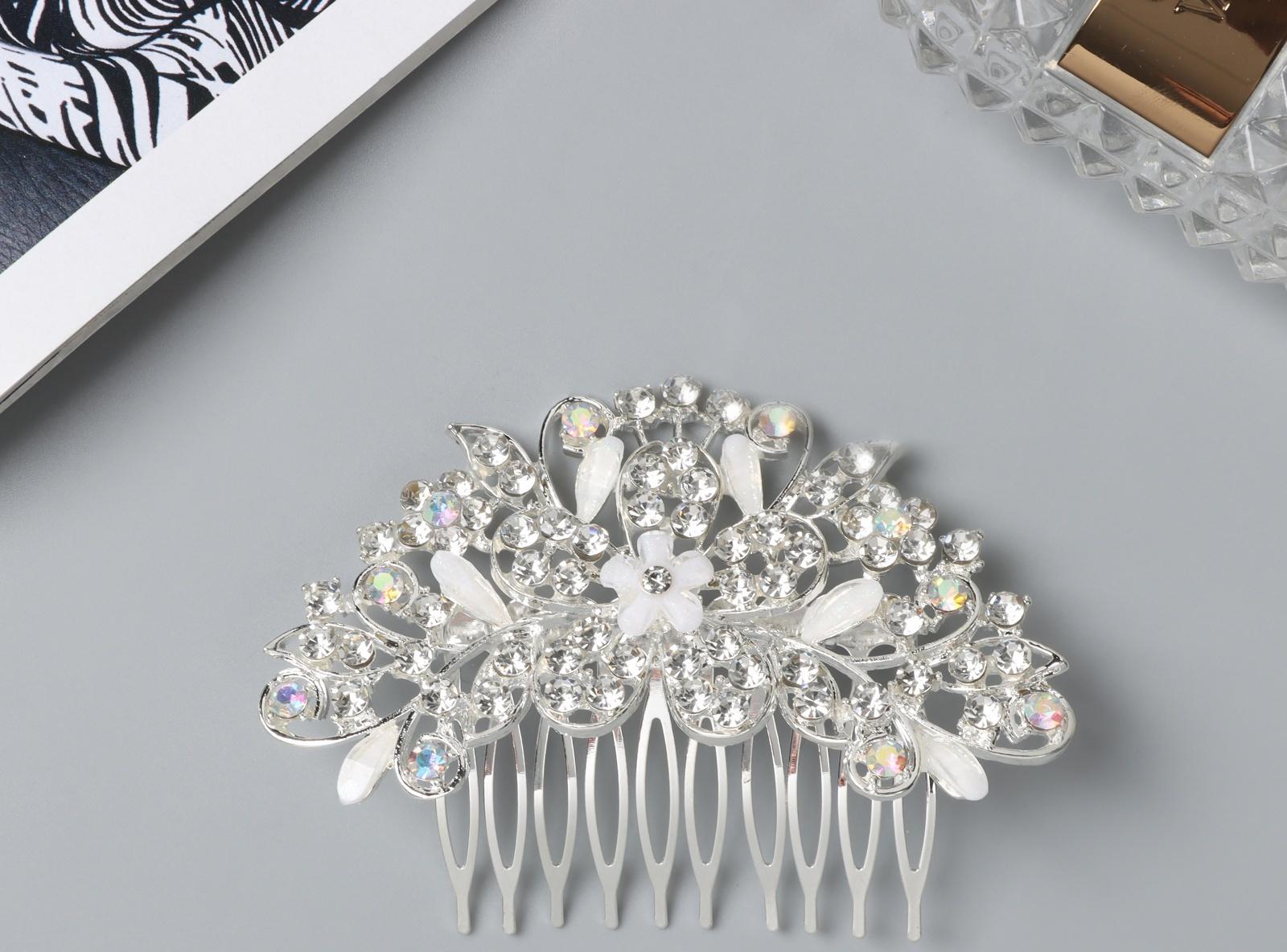 Гребень для волос QF «Джуди», цветочный, 8×6 см, серебро