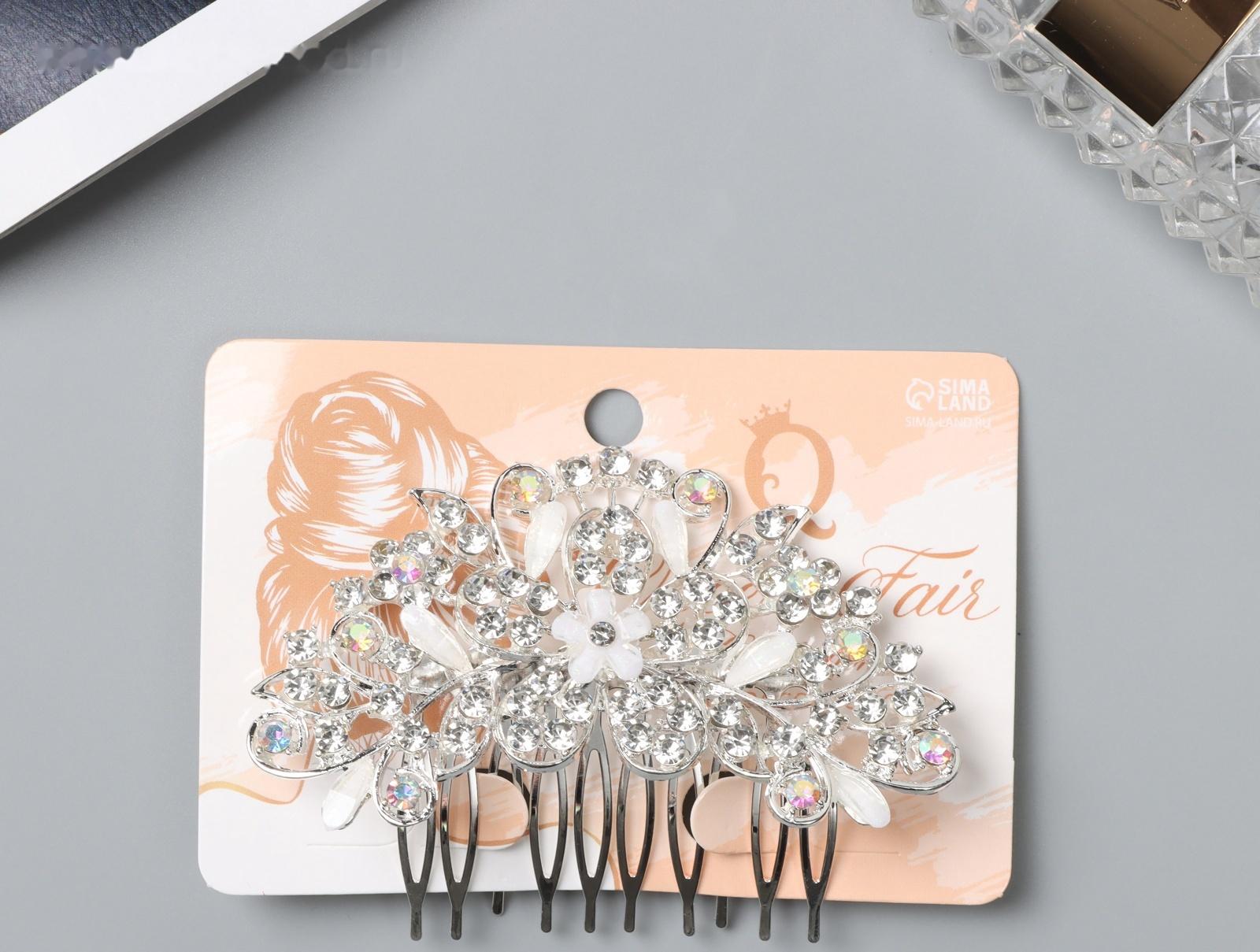 Гребень для волос QF «Джуди», цветочный, 8×6 см, серебро