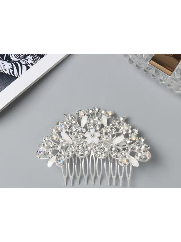 Гребень для волос QF «Джуди», цветочный, 8×6 см, серебро