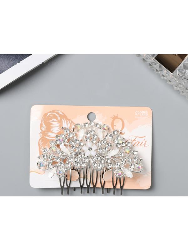 Гребень для волос QF «Джуди», цветочный, 8×6 см, серебро