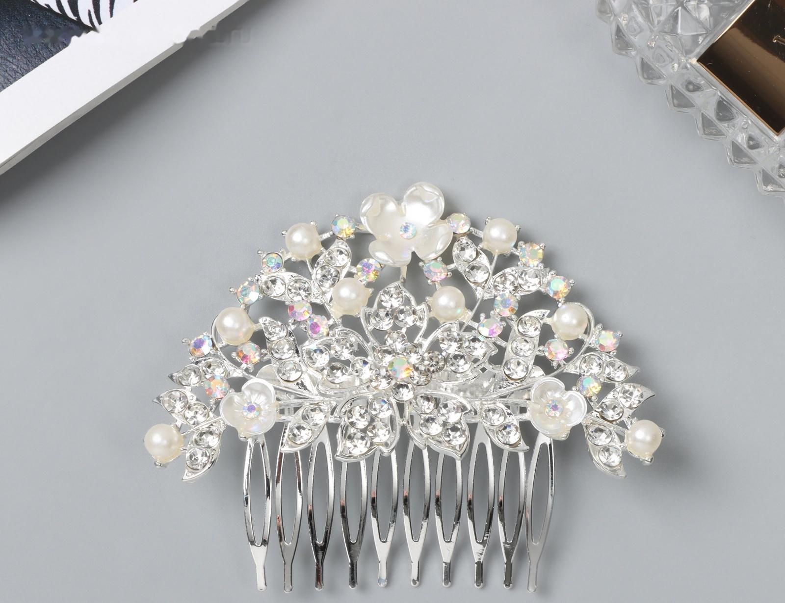 Гребень для волос QF «Джуди», цветы, 8×6 см, серебро