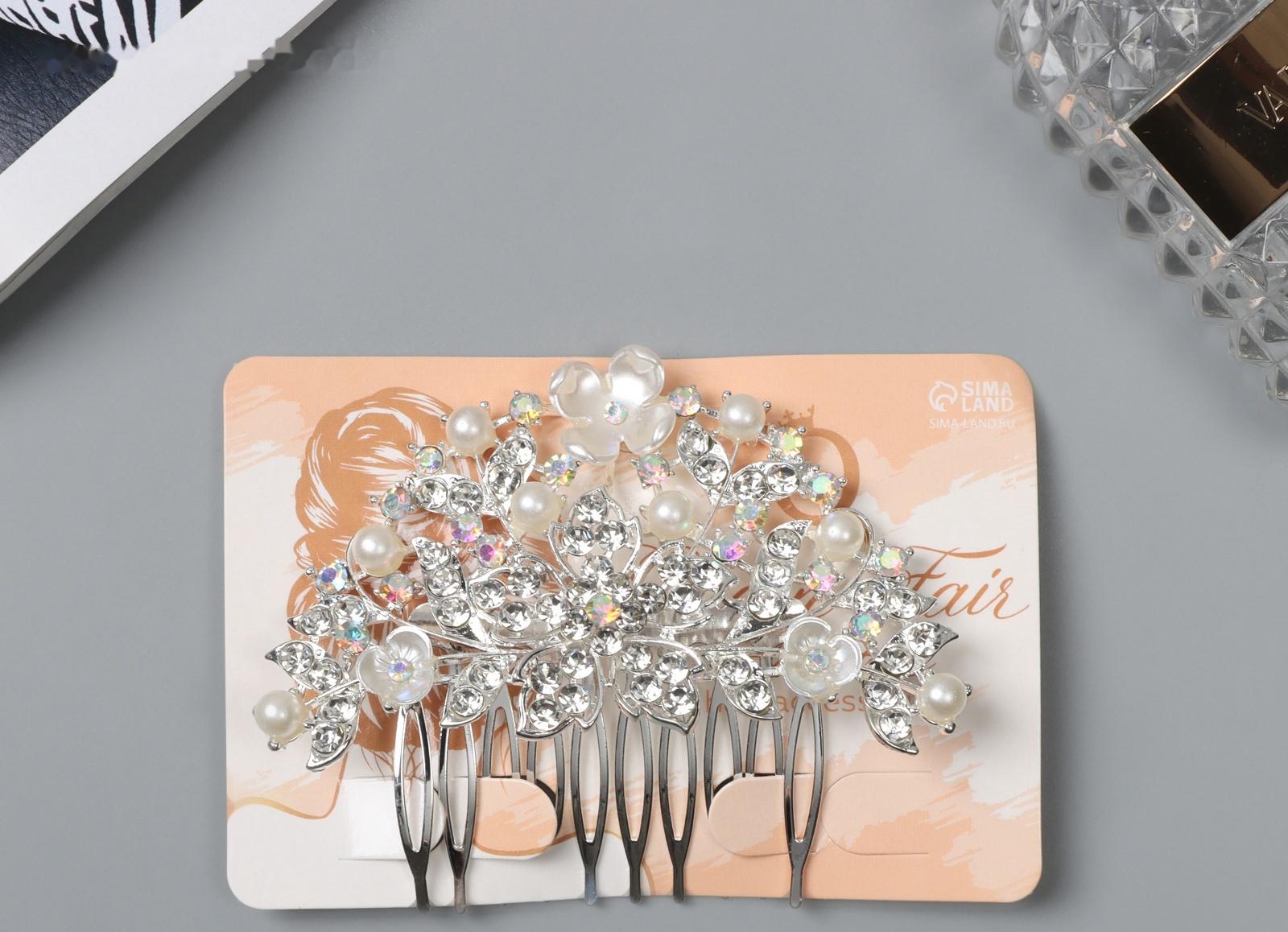 Гребень для волос QF «Джуди», цветы, 8×6 см, серебро