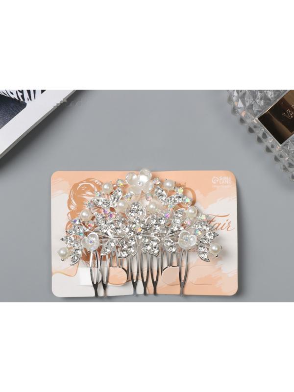 Гребень для волос QF «Джуди», цветы, 8×6 см, серебро