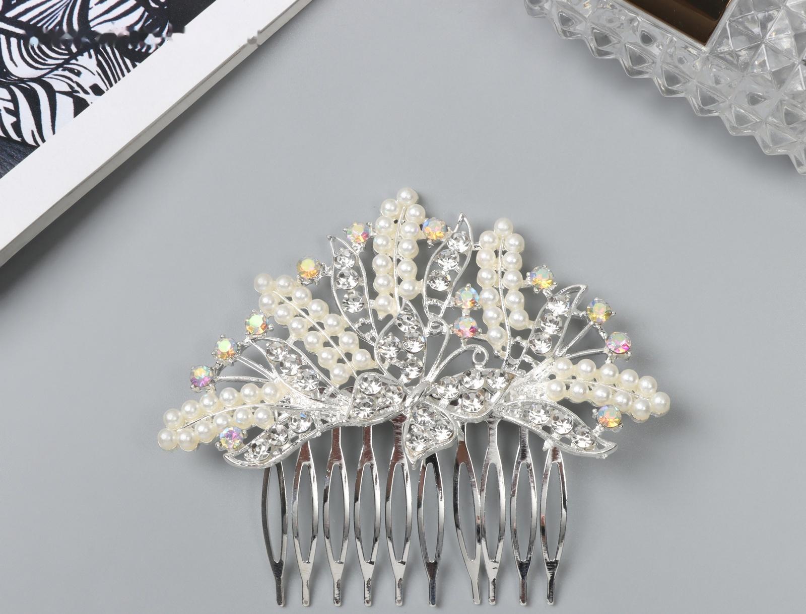 Гребень для волос QF «Келли», бабочка, 8×6 см, серебро