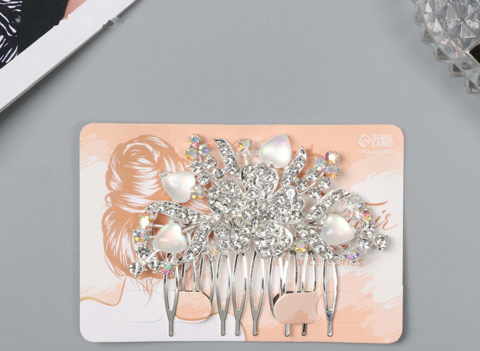 Гребень для волос QF «Джуди», цветок, 8×6 см, серебро