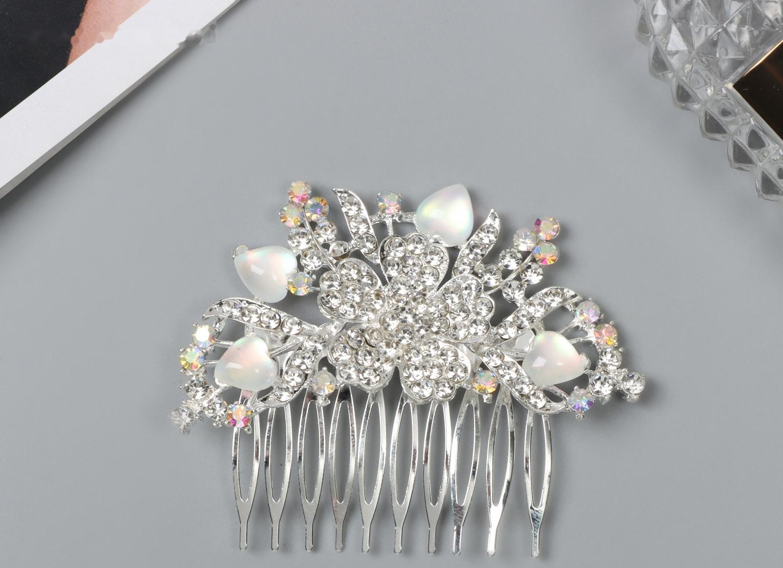 Гребень для волос QF «Джуди», цветок, 8×6 см, серебро