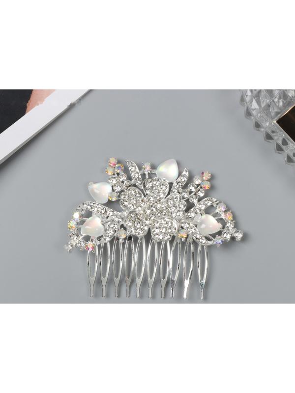 Гребень для волос QF «Джуди», цветок, 8×6 см, серебро