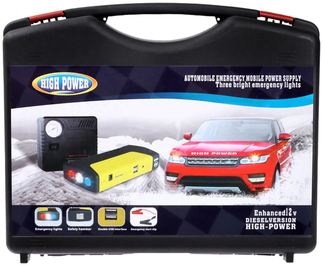 Пуско-зарядное устройство 5400 мАч, 3 LED, 2USB, DC 12V, компрессор