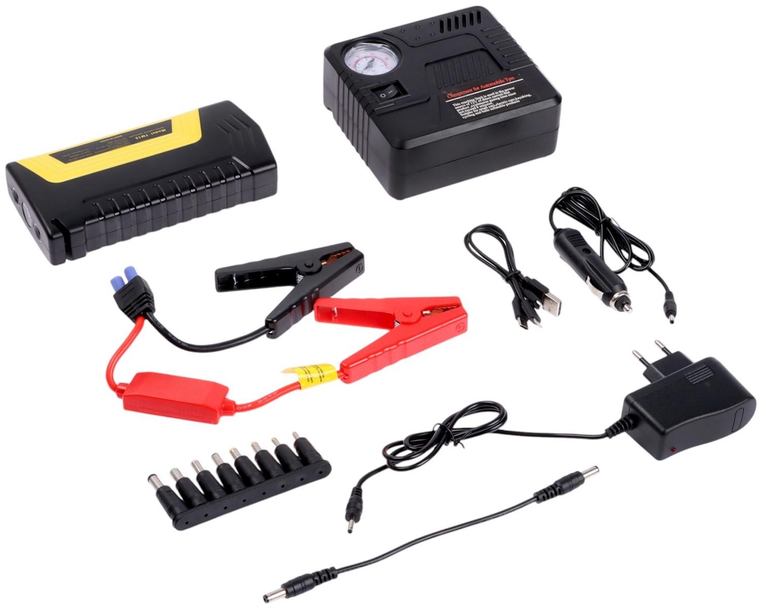 Пуско-зарядное устройство 5400 мАч, 3 LED, 2USB, DC 12V, компрессор