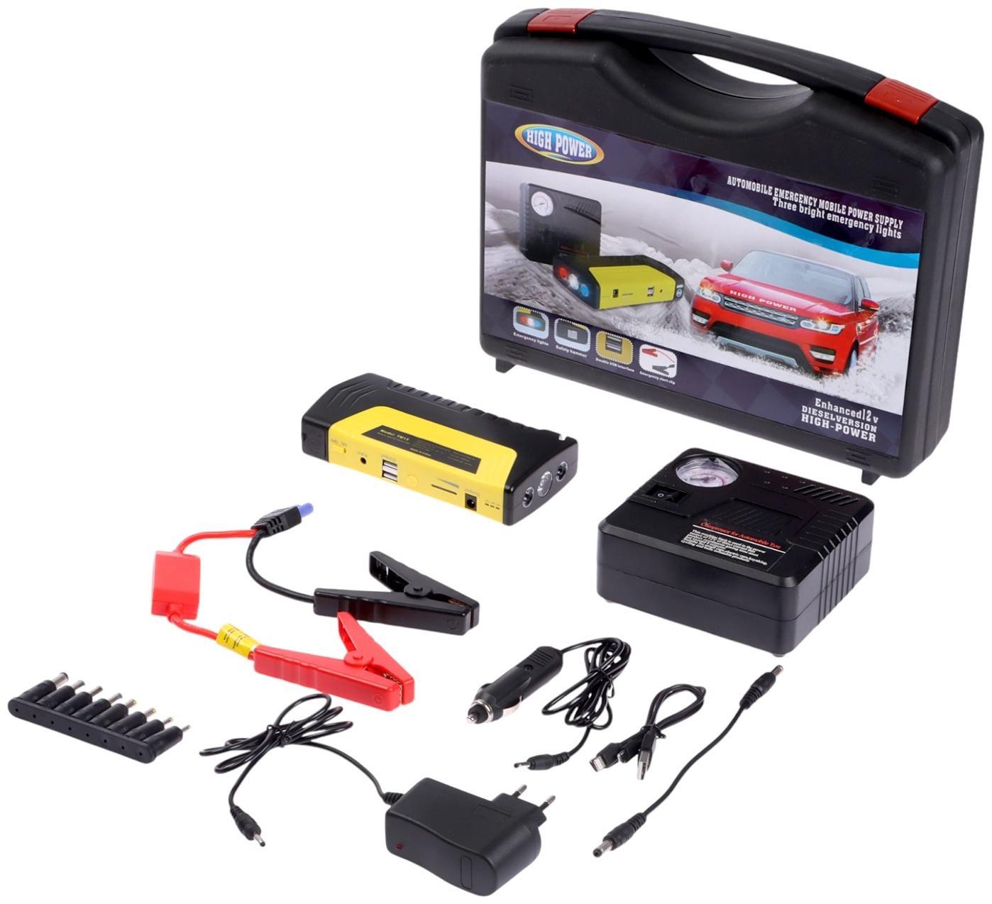 Пуско-зарядное устройство 5400 мАч, 3 LED, 2USB, DC 12V, компрессор