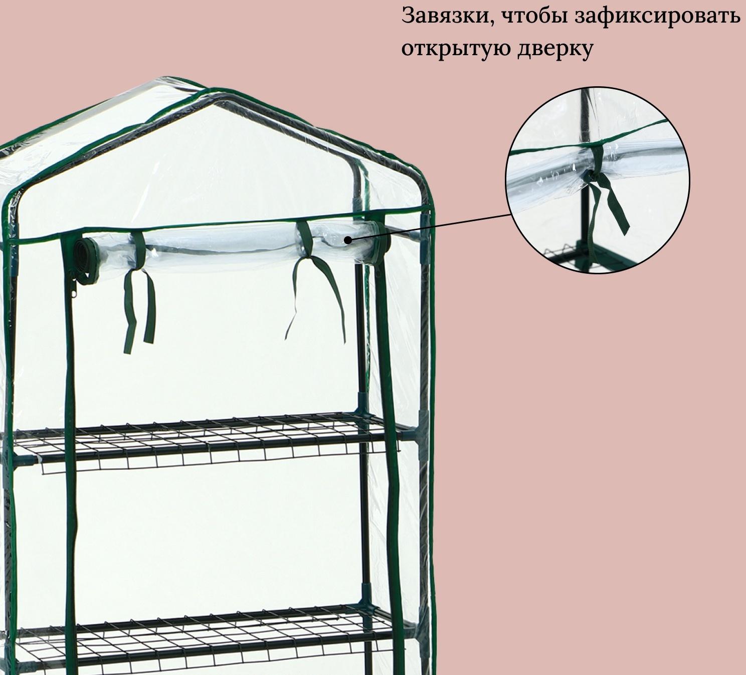 Парник-стеллаж, 3 полки, 110×22×65 см, металлический каркас d=12 мм, чехол плёнка 80 мкм, Greengo