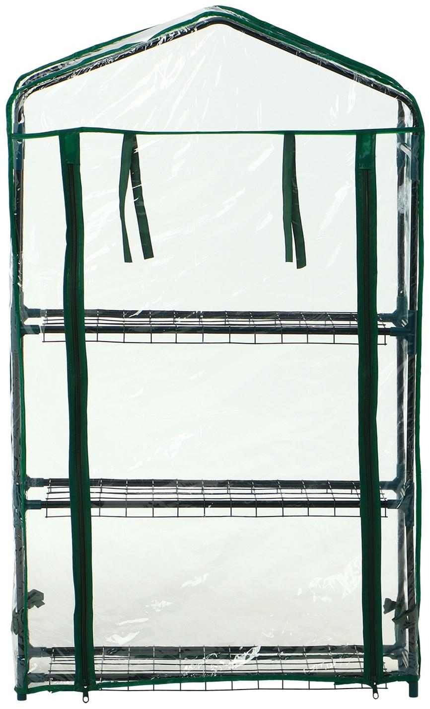 Парник-стеллаж, 3 полки, 110×22×65 см, металлический каркас d=12 мм, чехол плёнка 80 мкм, Greengo