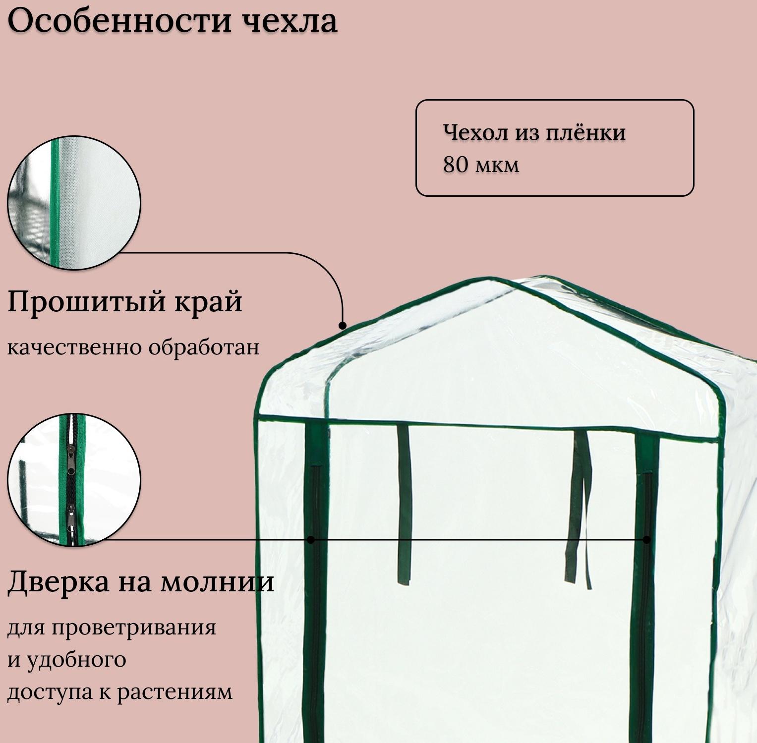 Парник-стеллаж, 3 полки, 110×22×65 см, металлический каркас d=12 мм, чехол плёнка 80 мкм, Greengo