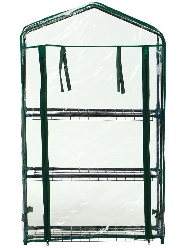 Парник-стеллаж, 3 полки, 110×22×65 см, металлический каркас d=12 мм, чехол плёнка 80 мкм, Greengo