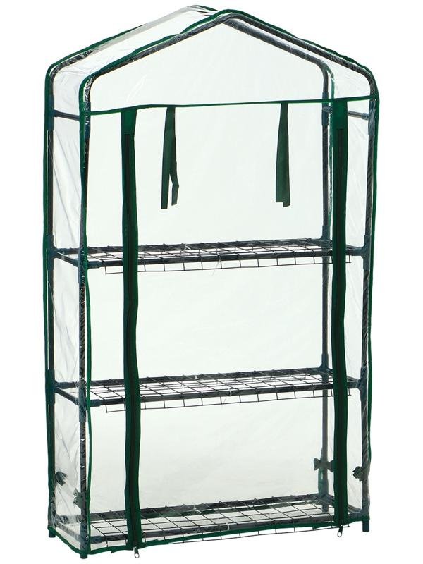 Парник-стеллаж, 3 полки, 110×22×65 см, металлический каркас d=12 мм, чехол плёнка 80 мкм, Greengo