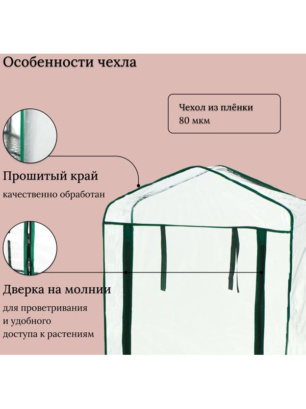 Парник-стеллаж, 3 полки, 110×22×65 см, металлический каркас d=12 мм, чехол плёнка 80 мкм, Greengo