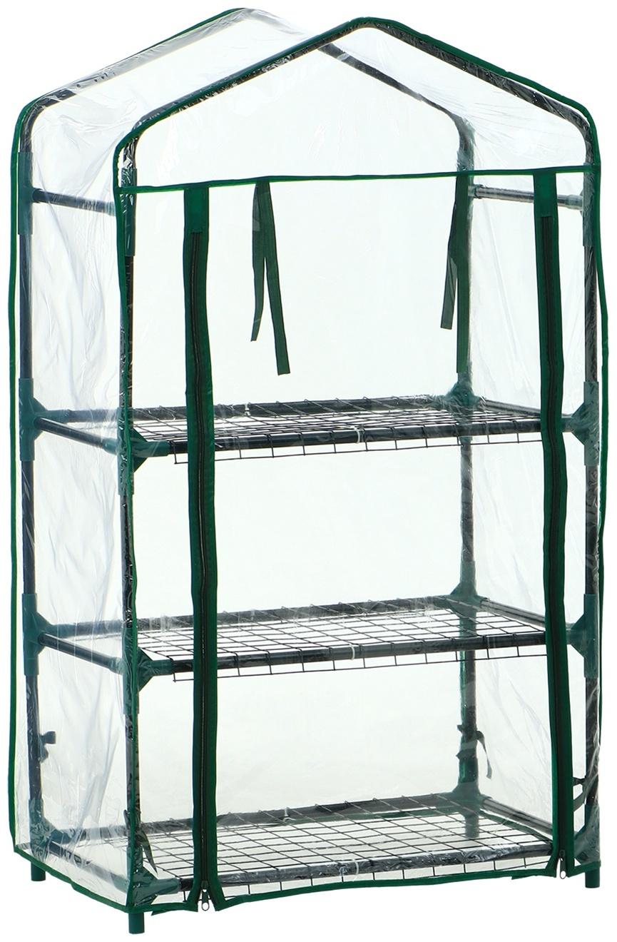 Парник-стеллаж, 3 полки, 110×40×65 см, металлический каркас d=16 мм, чехол плёнка 80 мкм, Greengo