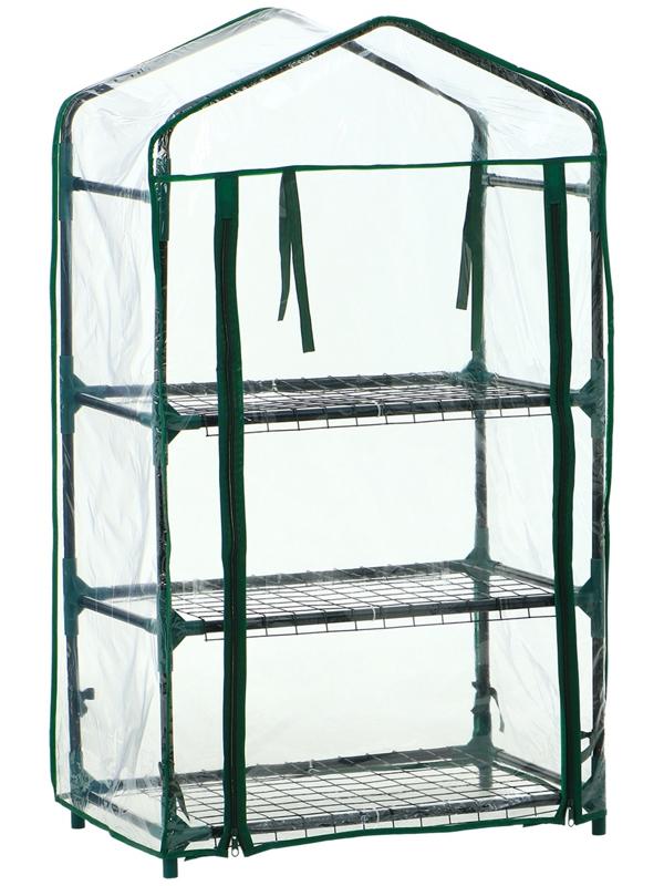 Парник-стеллаж, 3 полки, 110×40×65 см, металлический каркас d=16 мм, чехол плёнка 80 мкм, Greengo