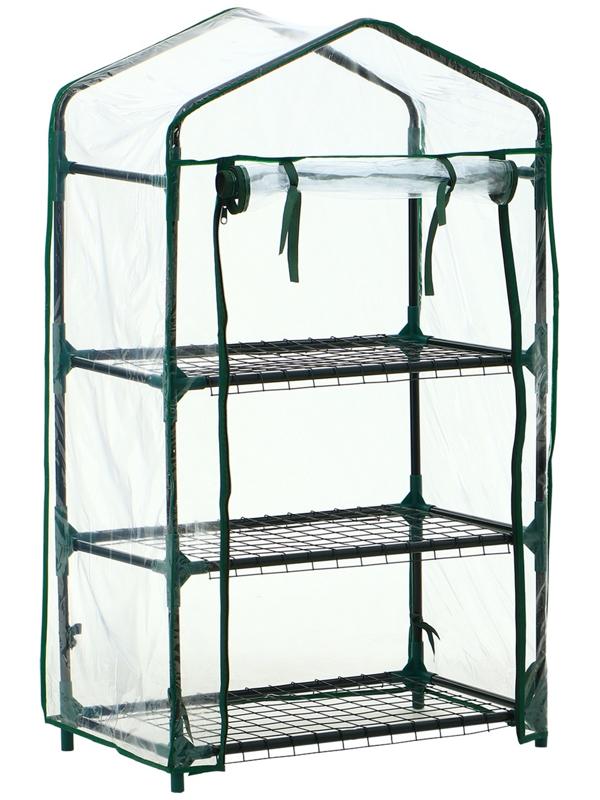 Парник-стеллаж, 3 полки, 110×40×65 см, металлический каркас d=16 мм, чехол плёнка 80 мкм, Greengo