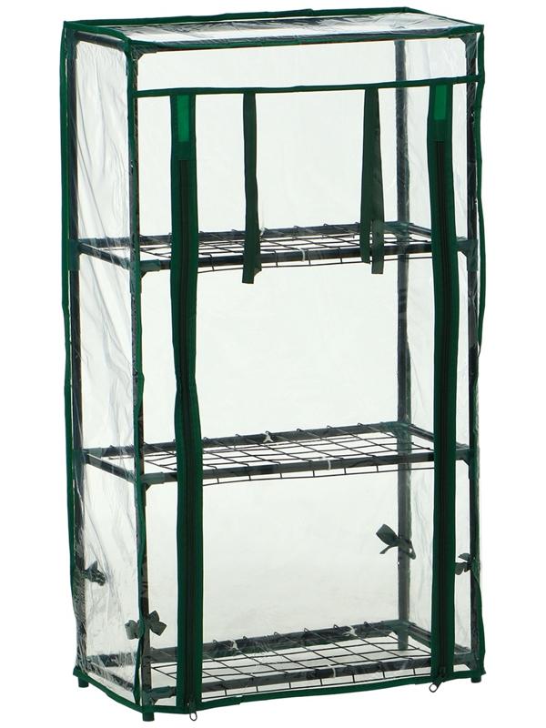 Парник-стеллаж, 3 полки, 80×24×46 см, металлический каркас d=12 мм, чехол плёнка 80 мкм, Greengo