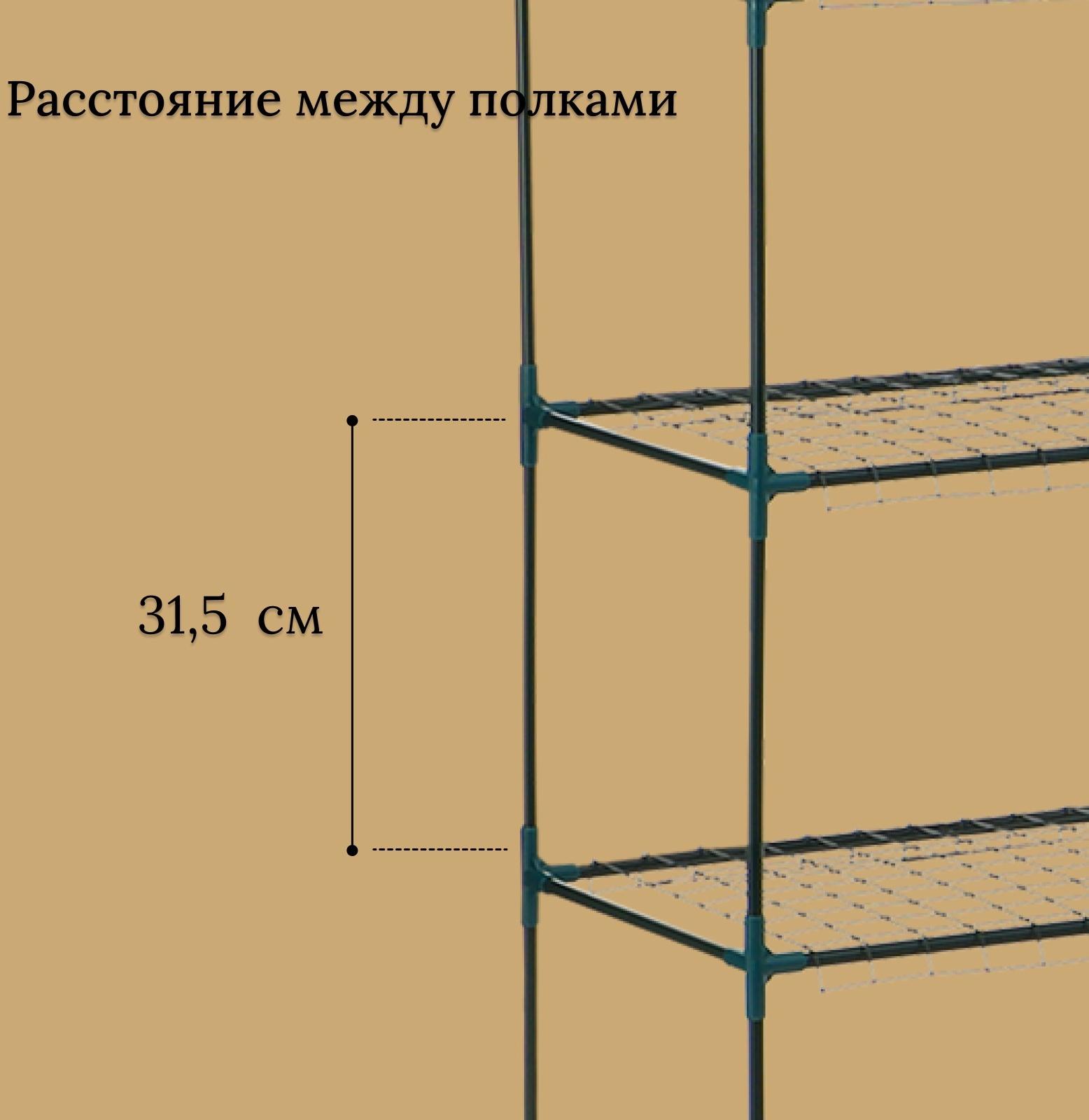 Стеллаж для рассады, 5 полок, 190×40×65 см, металлический каркас d=12 мм, без чехла, Greengo