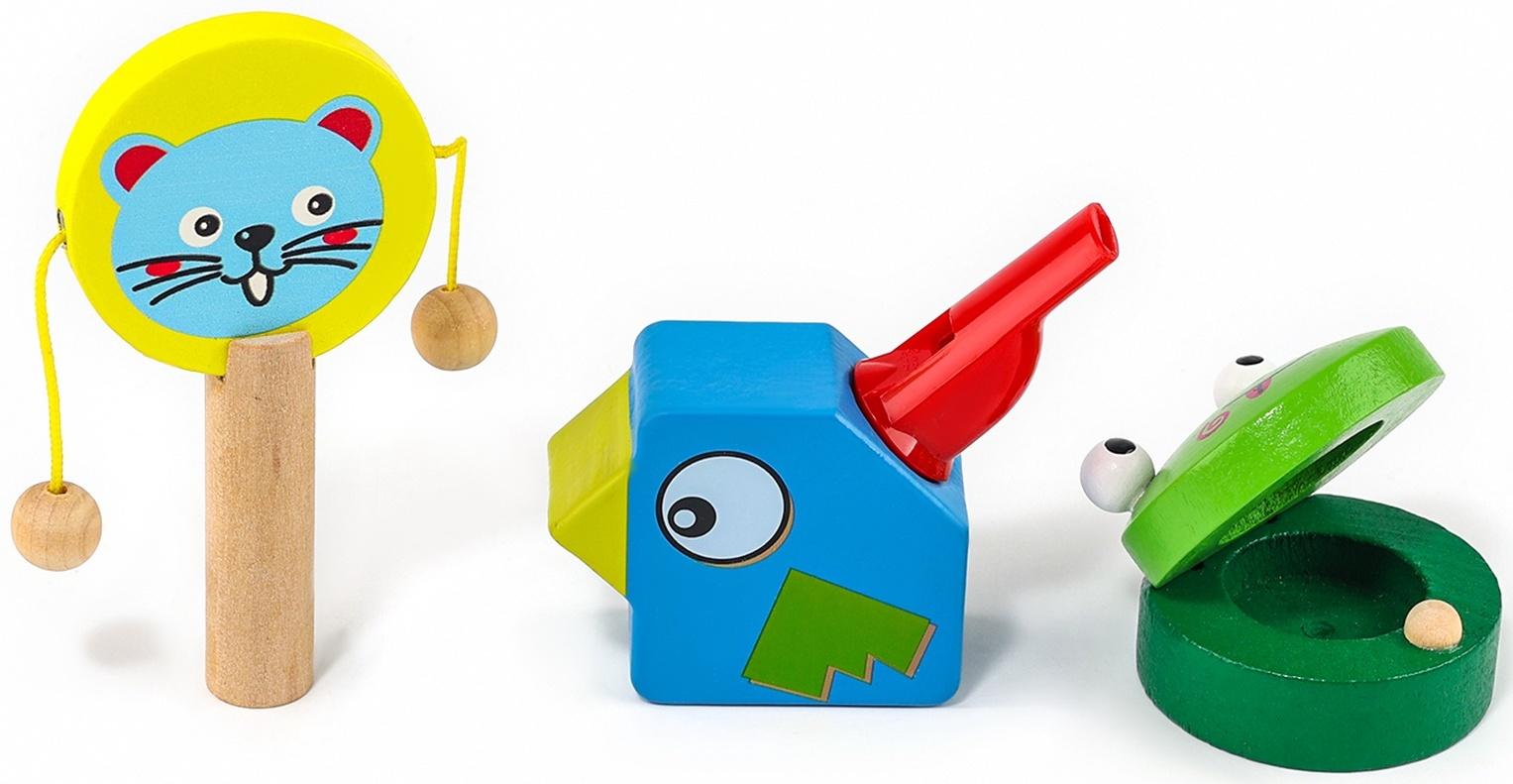 Набор музыкальных инструментов из дерева, 3 предмета «Свистулька, кастаньета, колотушка»