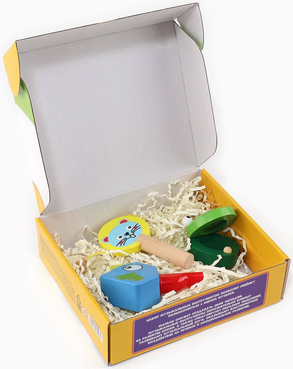 Набор музыкальных инструментов из дерева, 3 предмета «Свистулька, кастаньета, колотушка»